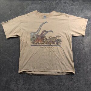 Vintage Y2K Animal Dinosaur Shirt Mens XL Tan Beige Short Sleeve
